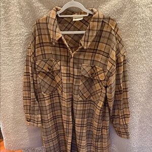 Plaid Brown woman long Shirt jacket